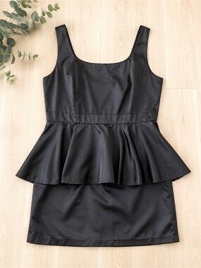 Majora XL Black Satin Peplum Mini Dress Cocktail Party Made Canada